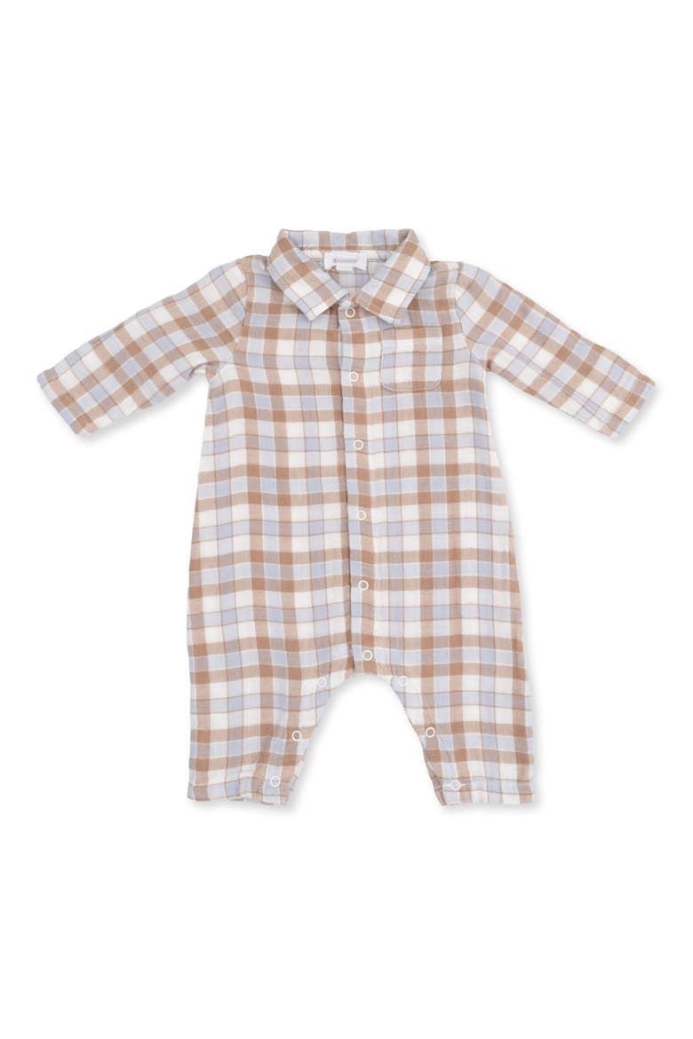 Western Plaid Organic Cotton Romper, Main, color, IVORY BLUE