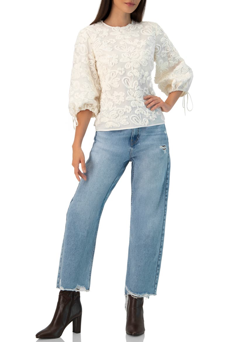 Long Sleeve Floral Aplique Blouse, Alternate, color, Ivory