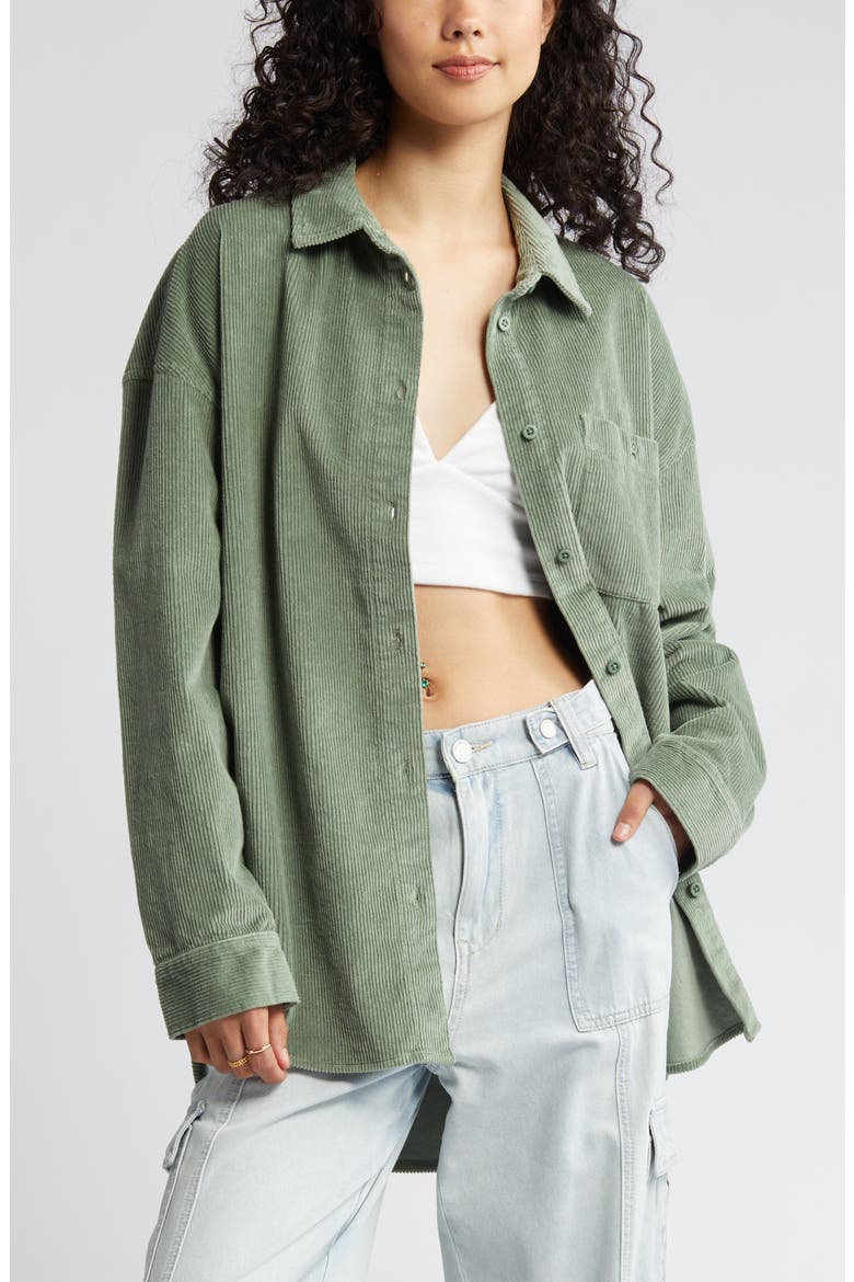 Corduroy Button-Up Shirt, Alternate, color, GREEN DUNE