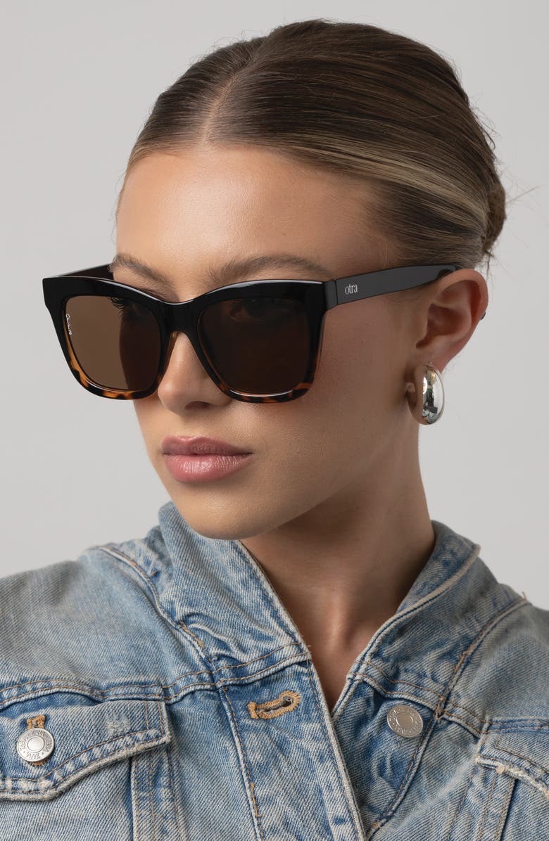 OTRA Irma Cat Eye Sunglasses, Alternate, color, Black To Tort/ Brown