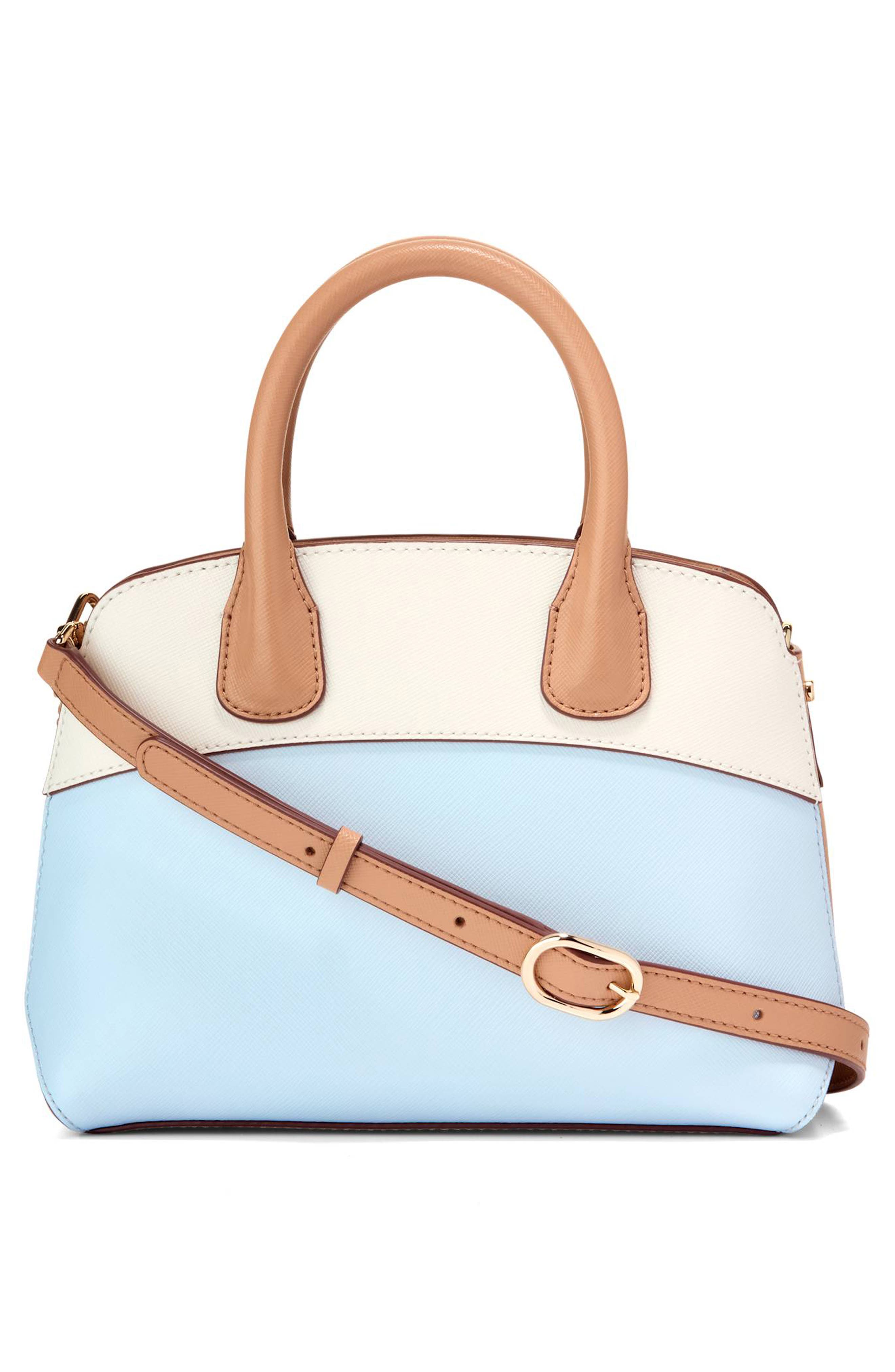 The Lady Small Satchel Bag, Alternate, color, BISCUIT/ BALLAD BLUE/ EGRET