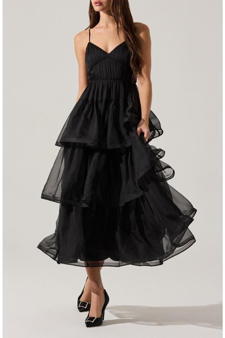 Theiria Tiered Ruffle Sleeveless Maxi Dress, Main, color, BLACK