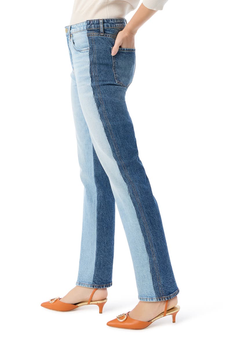 Athena Slouchy Pieced Two-Tone Straight Leg Jeans, Alternate, color, AERO WASH COMBO