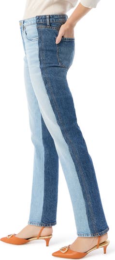 Athena Slouchy Pieced Two-Tone Straight Leg Jeans