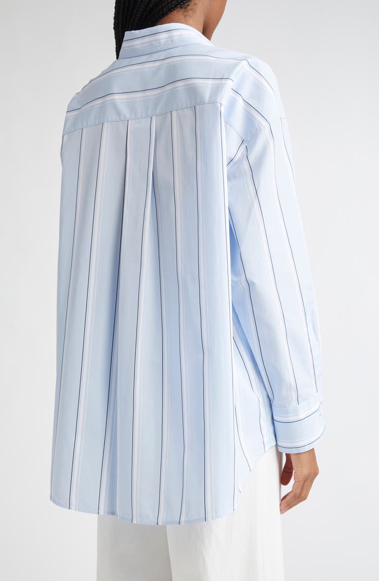 Lafayette 148 New York Amagansett Stripe Oversize Cotton Poplin Button-Up Shirt, Alternate, color, Oxford Blue Multi
