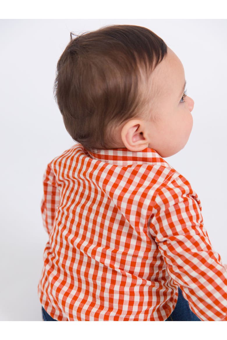 Baby Boys Long Sleeve Button Down Bodysuit, Alternate, color, Classic Rust Gingham
