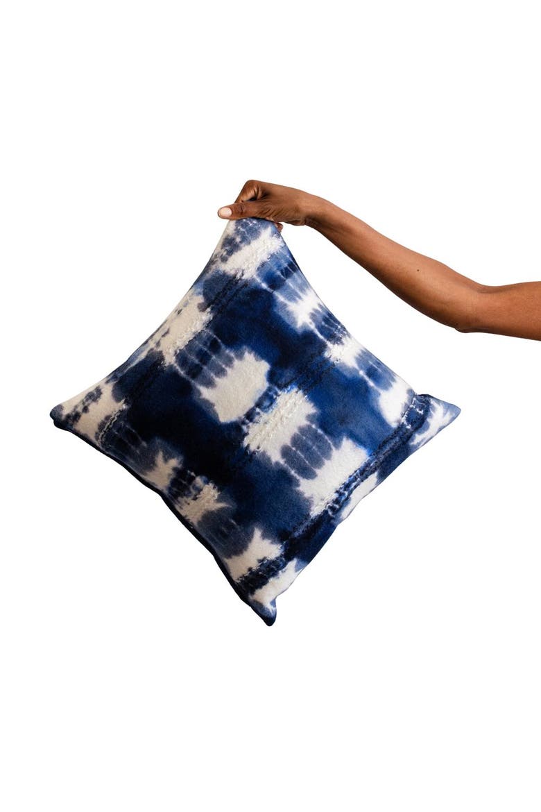 Adire Tie-Dye Wool Blue Indigo Throw Pillow w/ Insert, Main, color, Blue - Large