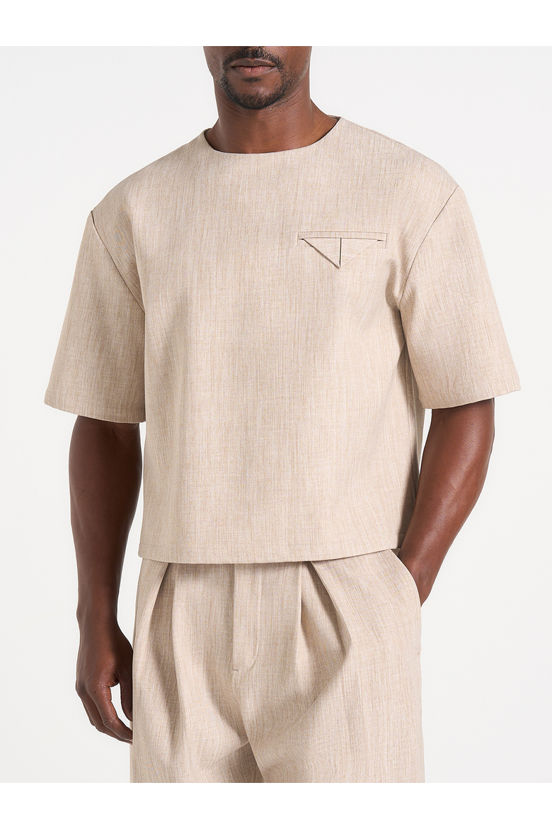 Leon Boxy Cropped Hatched T-Shirt, Alternate, color, Beige