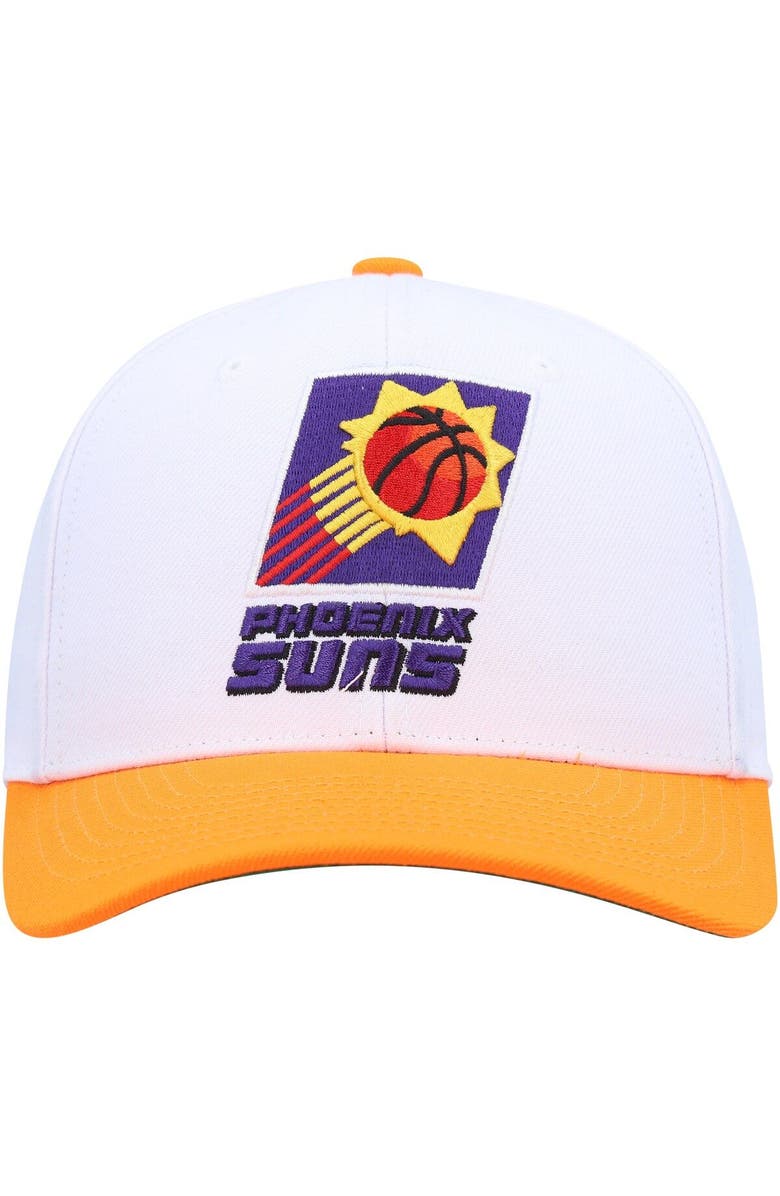 Mitchell & Ness Men's Mitchell & Ness White/Orange Phoenix Suns Hardwood Classics Core 2-Tone 2.0 Pro Snapback Hat, Alternate, color, 