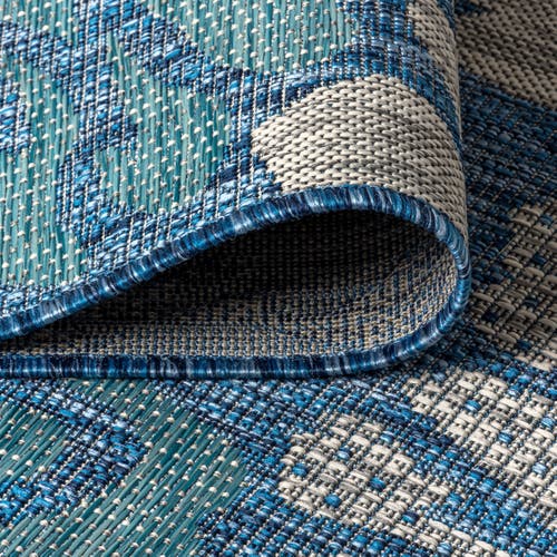Jonathan Y Zinnia Modern Floral Textured Weave Indoor/outdoor Area Rug In Navy/aqua