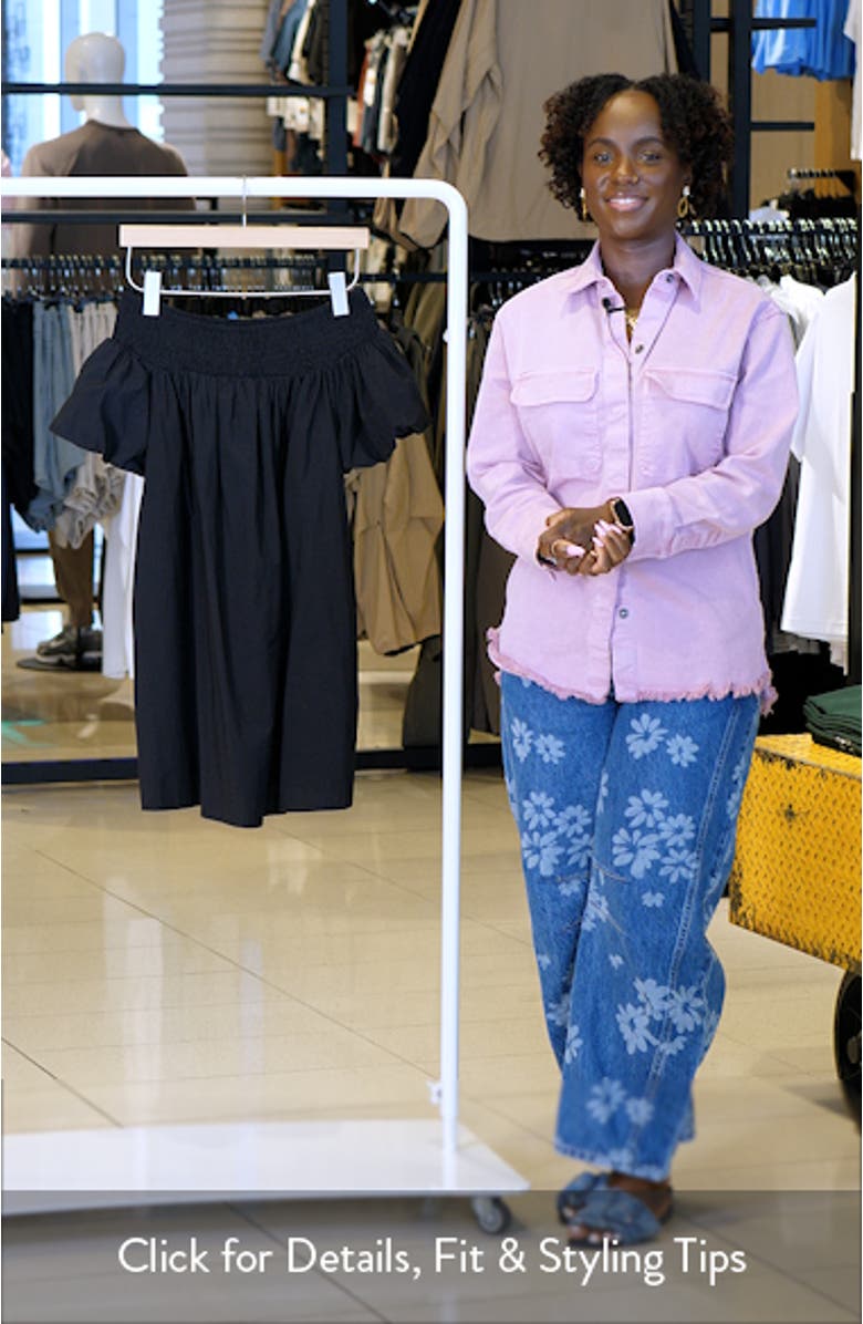 Lydia Smocked Off the Shoulder Cotton Minidress, sales video thumbnail