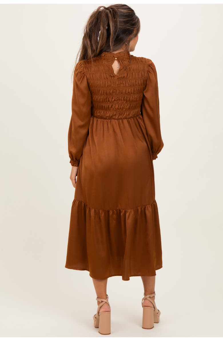 PinkBlush Mock Neck Satin Smocked Chest Dress, Alternate, color, 