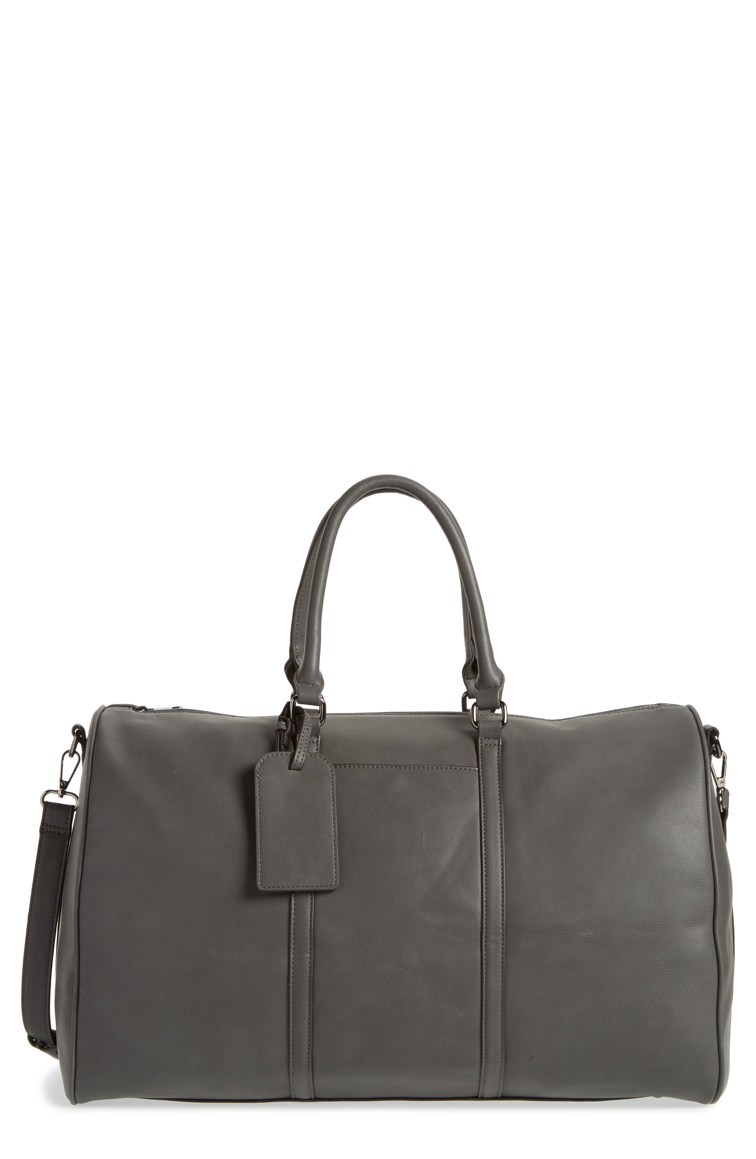 Lacie Faux Leather Duffle Bag, Main, color, CHARCOAL