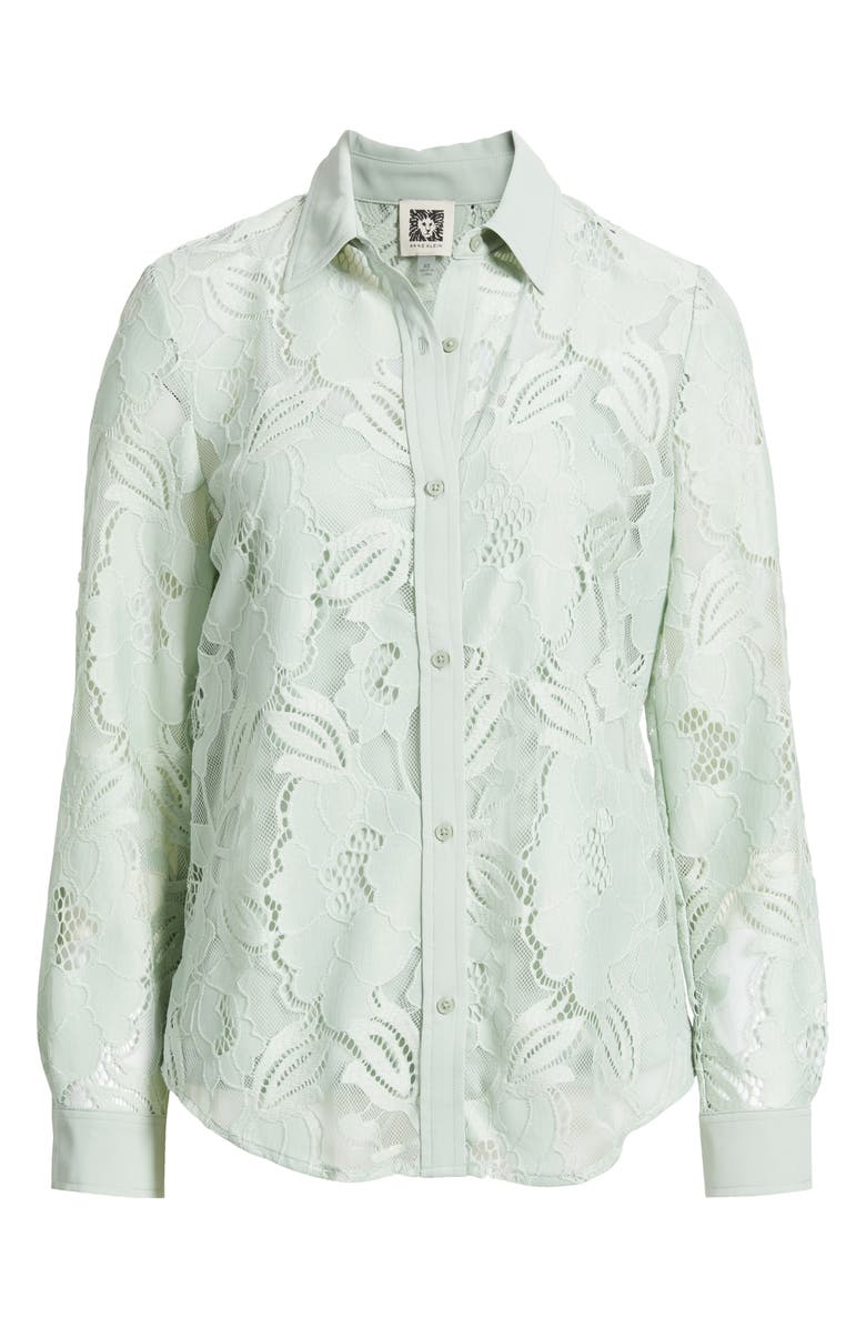 Anne Klein Lace Button-Up Shirt, Alternate, color, Soft Aloe