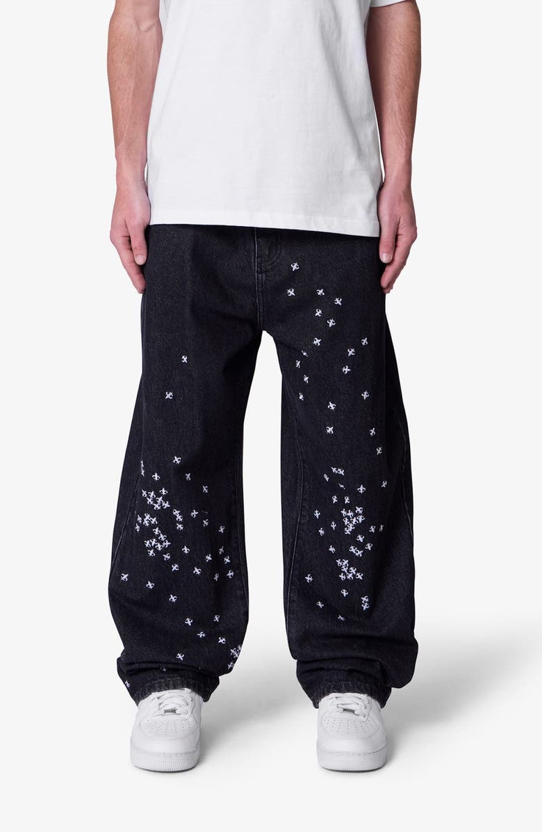 mnml Embroidered Fleurs de Lis Ultra Baggy Jeans, Alternate, color, Black