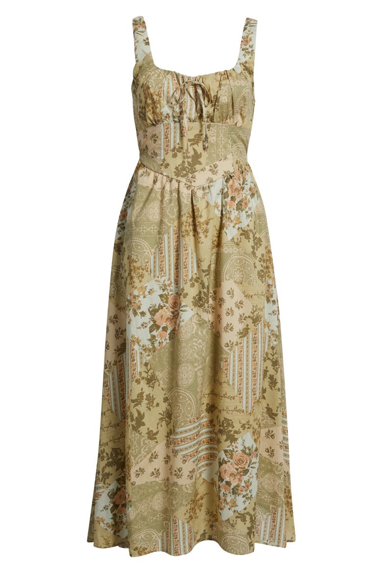 Milkmaid Print Sleeveless Maxi Dress, Alternate, color, OLIVE