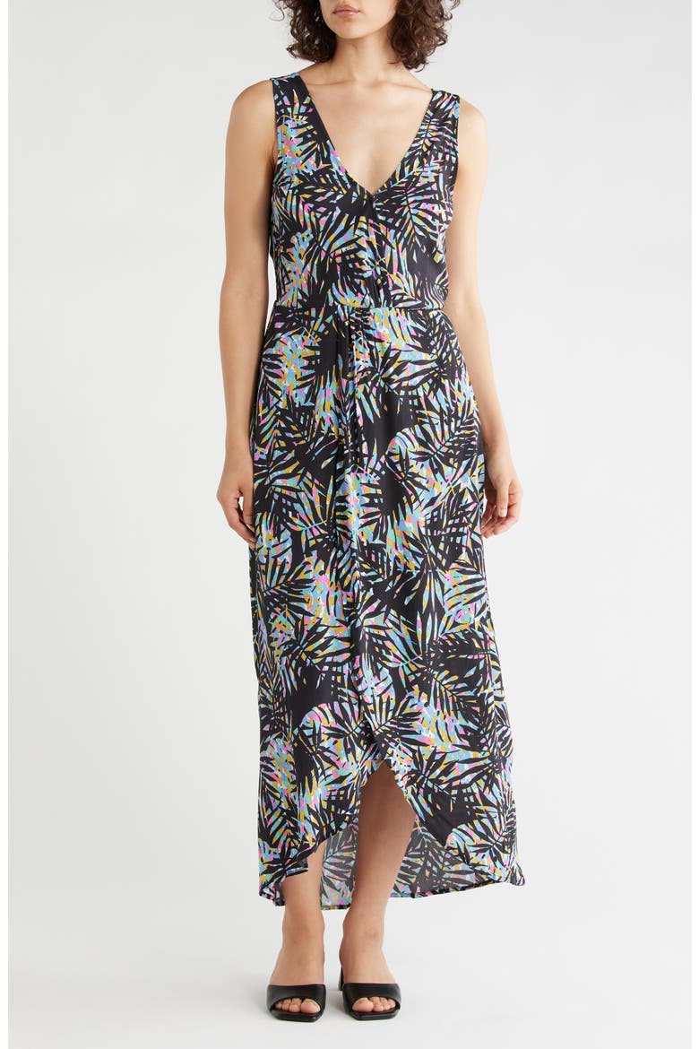 Front Twist High Low Maxi Dress, Main, color, BLACK/ BLUE