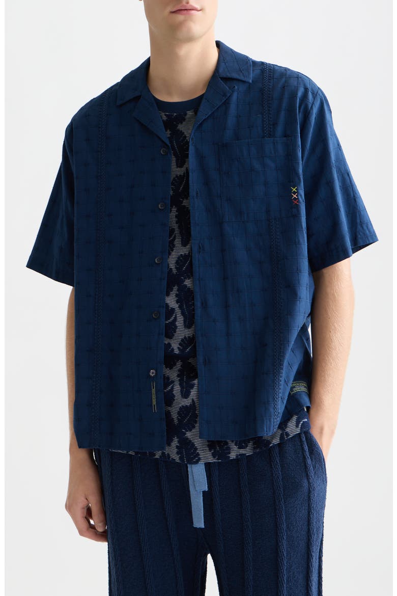 Windowpane Relaxed Fit Short Sleeve Button-Up Shirt, Main, color, PAGEANT BLUE