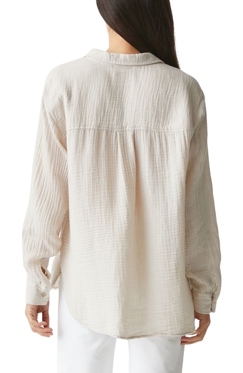 Michael Stars Leo High-Low Cotton Gauze Button-Up Shirt, Alternate, color, Cement