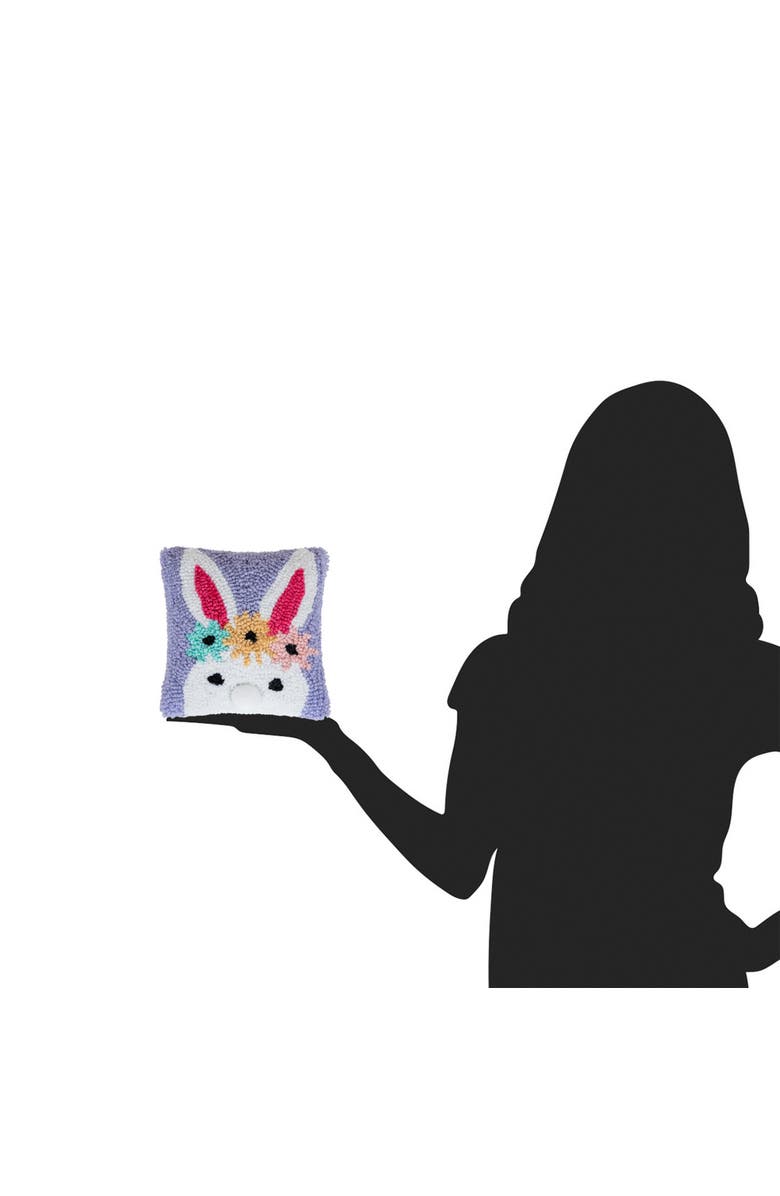 C&F Home Easter Bunny Flower Crown Small Petite Mini Hooked Accent Pillow 8" x 8", Alternate, color, Blue