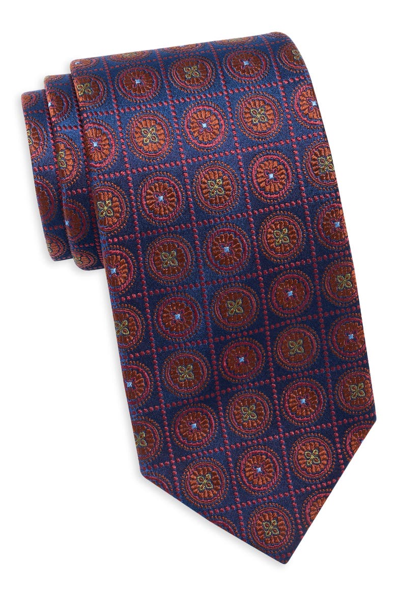 Medallion Silk Jacquard Tie, Main, color, NAVY