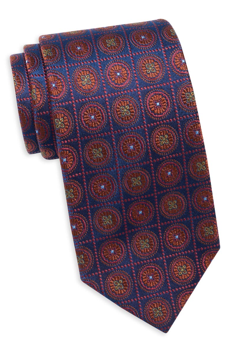 Duchamp Medallion Silk Jacquard Tie, Main, color, Navy