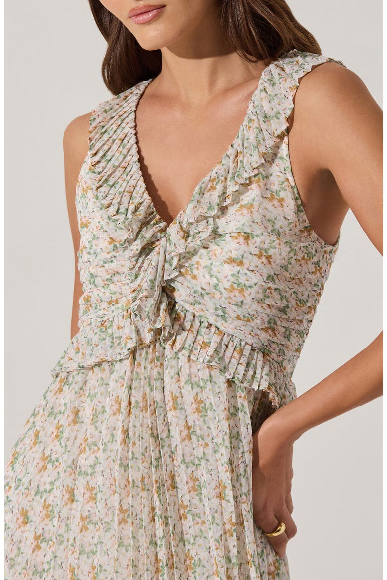 Ruffle Pleated Midi Sundress, Alternate, color, CREAM MULTI FLORAL