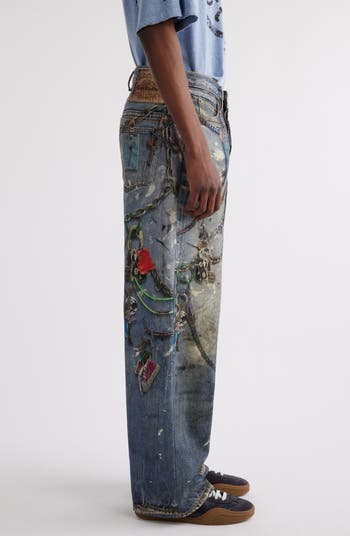 国内発/送関込【Acne Studios】 Trompe-l'oeil print trousers Acne Studios 1981 Trompe l'Oeil Splatter Button Fly Loose