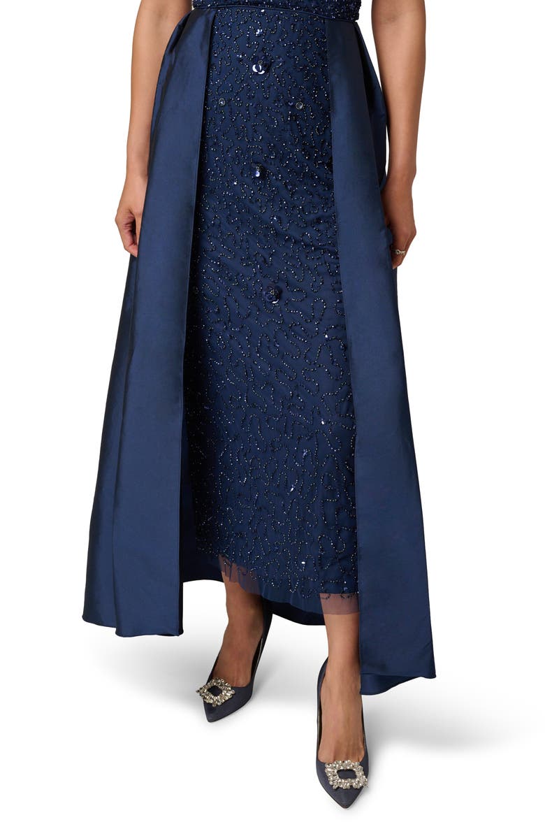 Adrianna Papell Beaded Overlay Taffeta Gown, Alternate, color, Light Navy