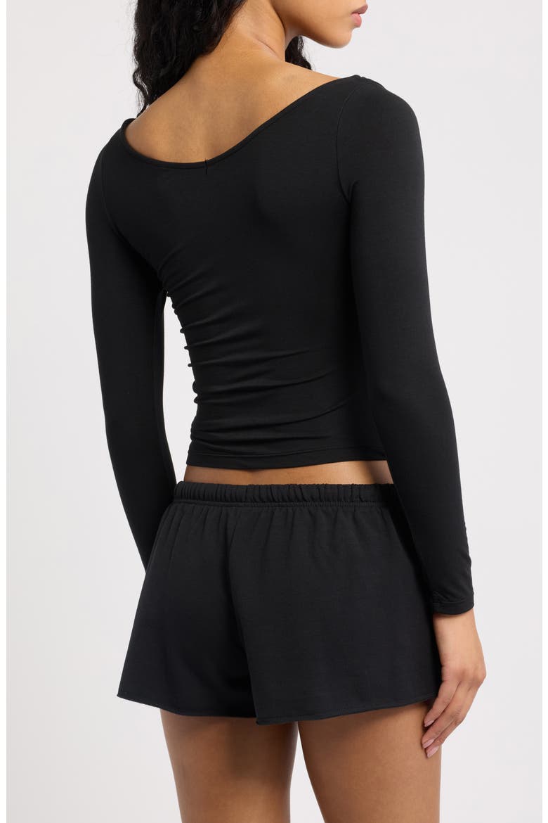 That's a Faux Wrap Ruched Crop Top, Alternate, color, BLACK