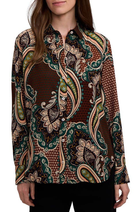 Meghan Paisley Print Button-Up Shirt