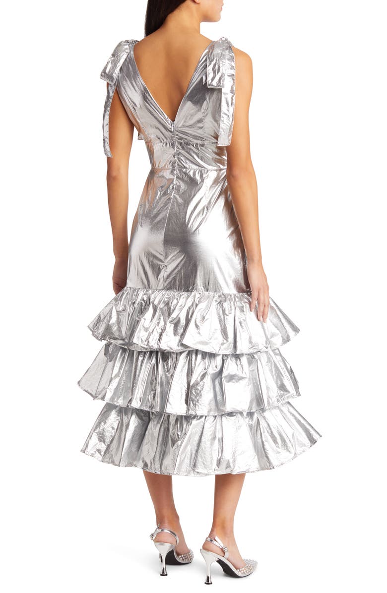 Amy Lynn Plunge Neck Tie Strap Metallic Tiered Dress, Alternate, color, 
