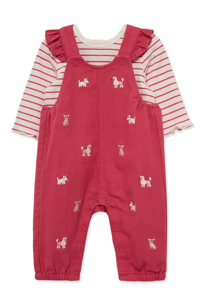 Puppies Overalls & T-Shirt Set, Alternate, color, PINK