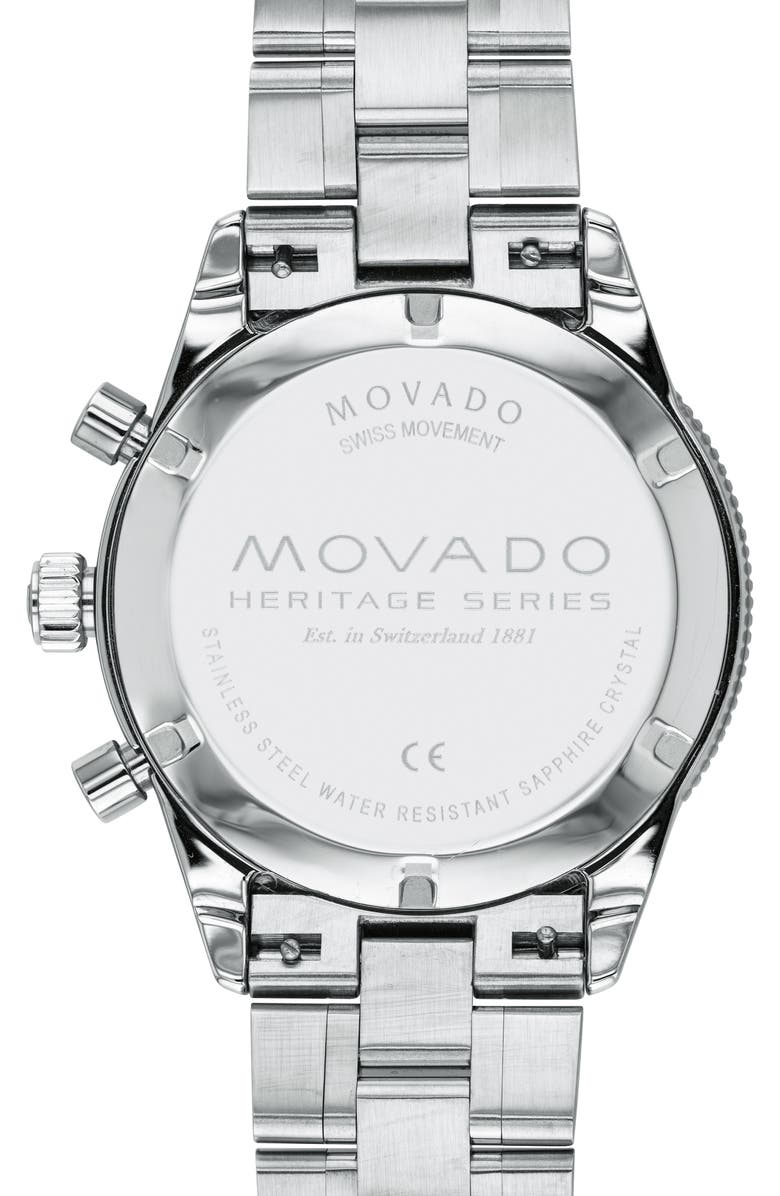 Movado Heritage Chronograph Bracelet Watch, 42mm, Alternate, color, Silver/ Blue/ Silver