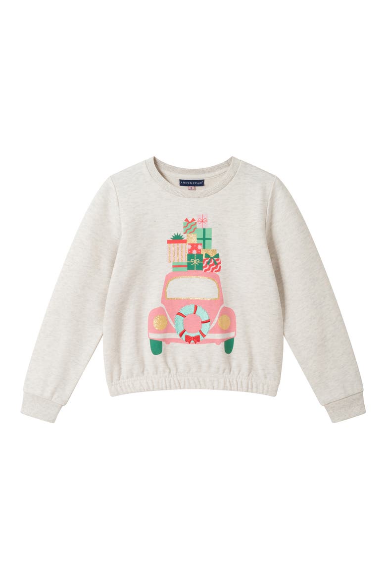 Kids' Holiday Car Graphic Sweatshirt, Main, color, PINK