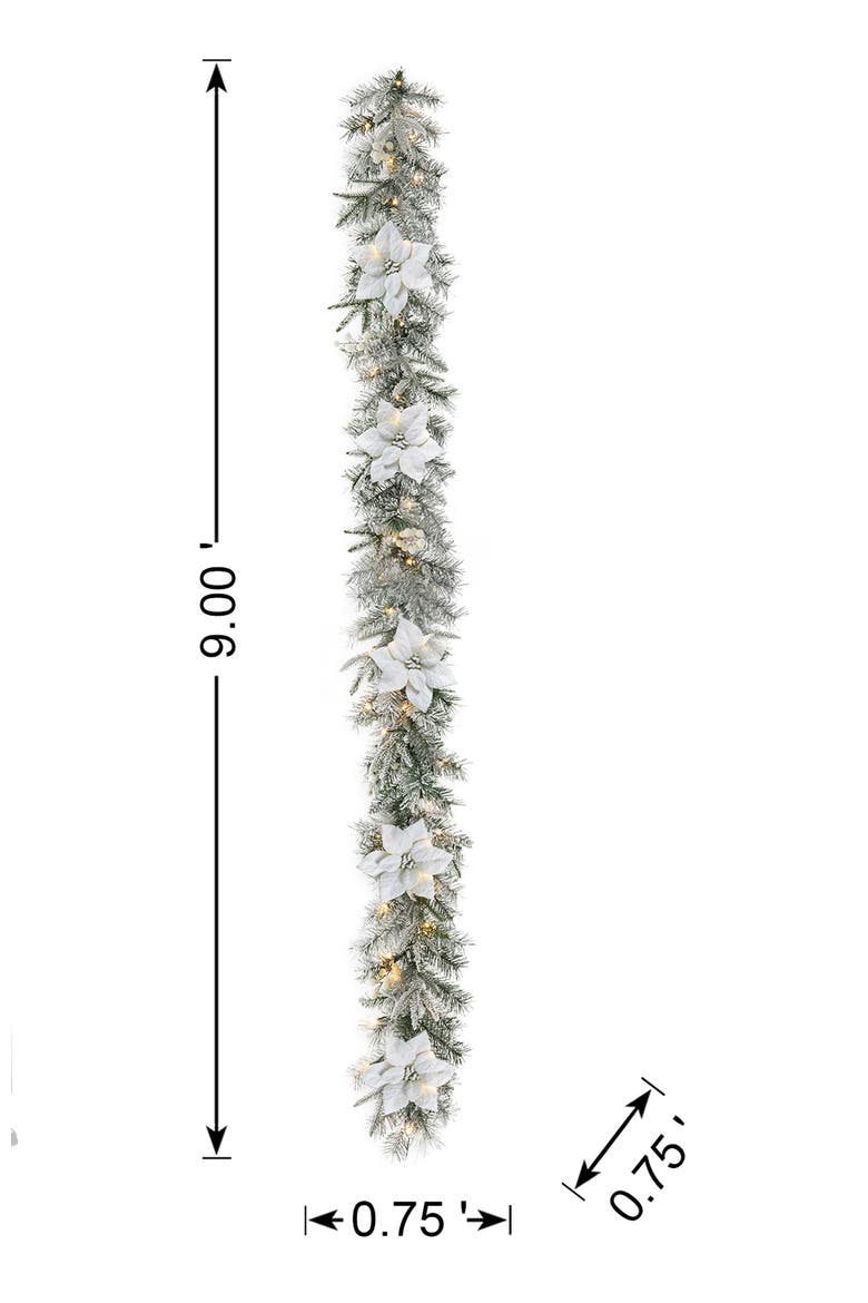 9ft Pre-Lit Snow Flocked Christmas Garland with Timer, Alternate, color, White