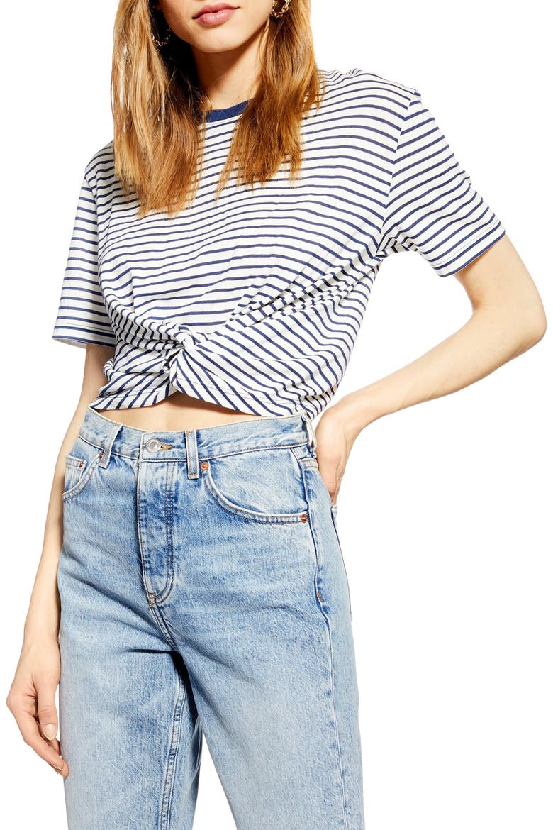 Twist Front Tee, Main, color, BLUE MULTI