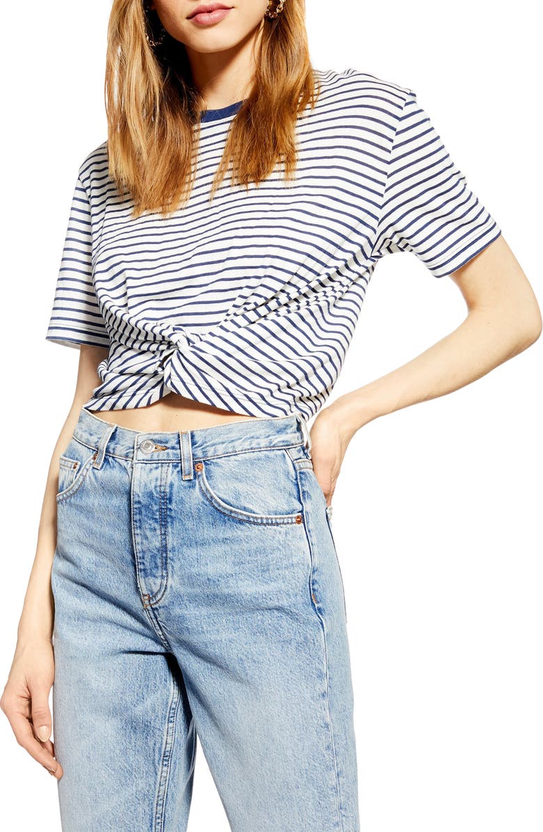 Topshop Twist Front Tee, Main, color, Blue Multi
