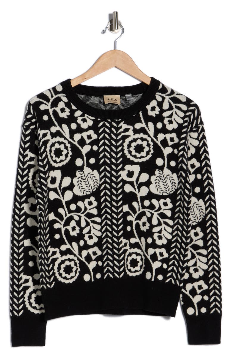 ELIE ELIE TAHARI Floral Jacquard Sweater, Alternate, color, Black/ Dune White