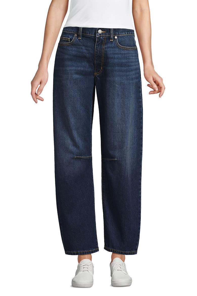 Soft Denim Relaxed Barrel Leg Ankle Jeans, Alternate, color, Dark Indigo Blue Wash