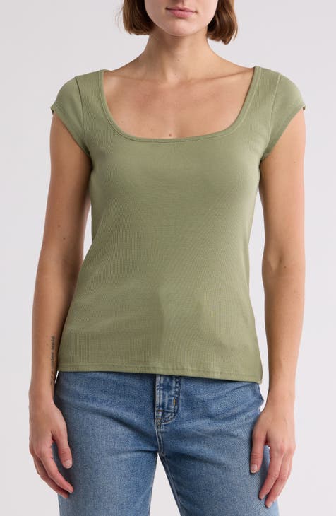 Cap Sleeve Cotton Blend T-Shirt