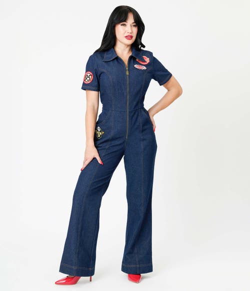 Unique Vintage Pit Crew Denim Jumpsuit In Blue