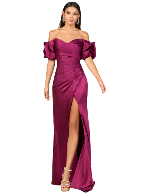 Off Shoulder Satin Dress with Slit