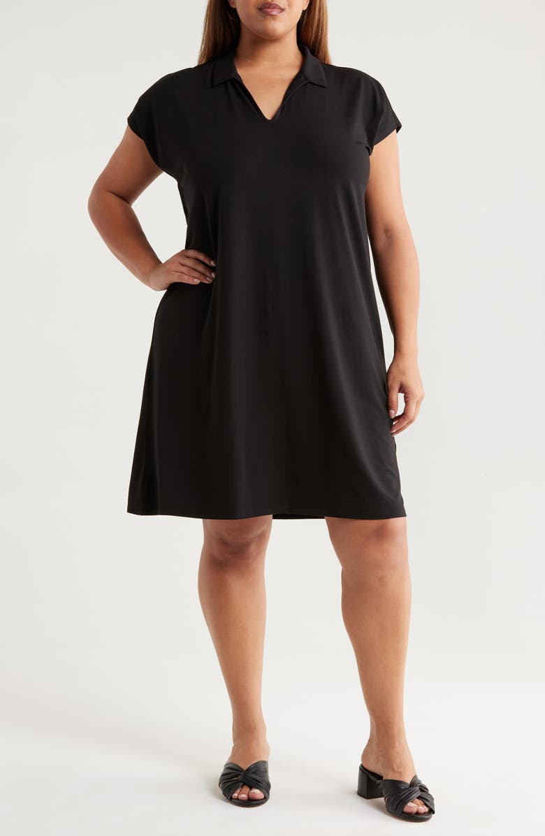 Eileen Fisher Johnny Collar Jersey Dress, Main, color, Black
