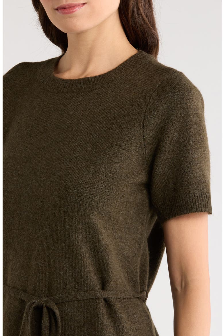 Short Sleeve Tie Waist Sweater Dress, Alternate, color, DEEP OLIVE
