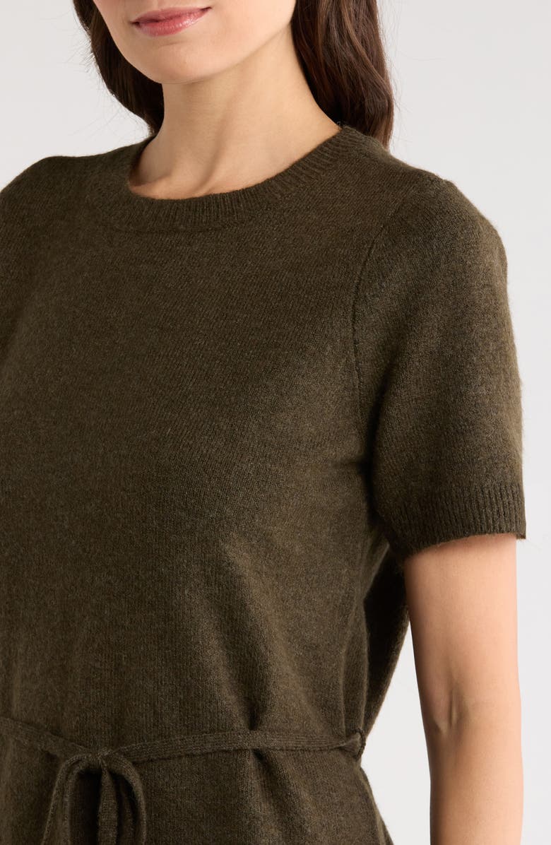 Halogen<sup>®</sup> Short Sleeve Tie Waist Sweater Dress, Alternate, color, Deep Olive