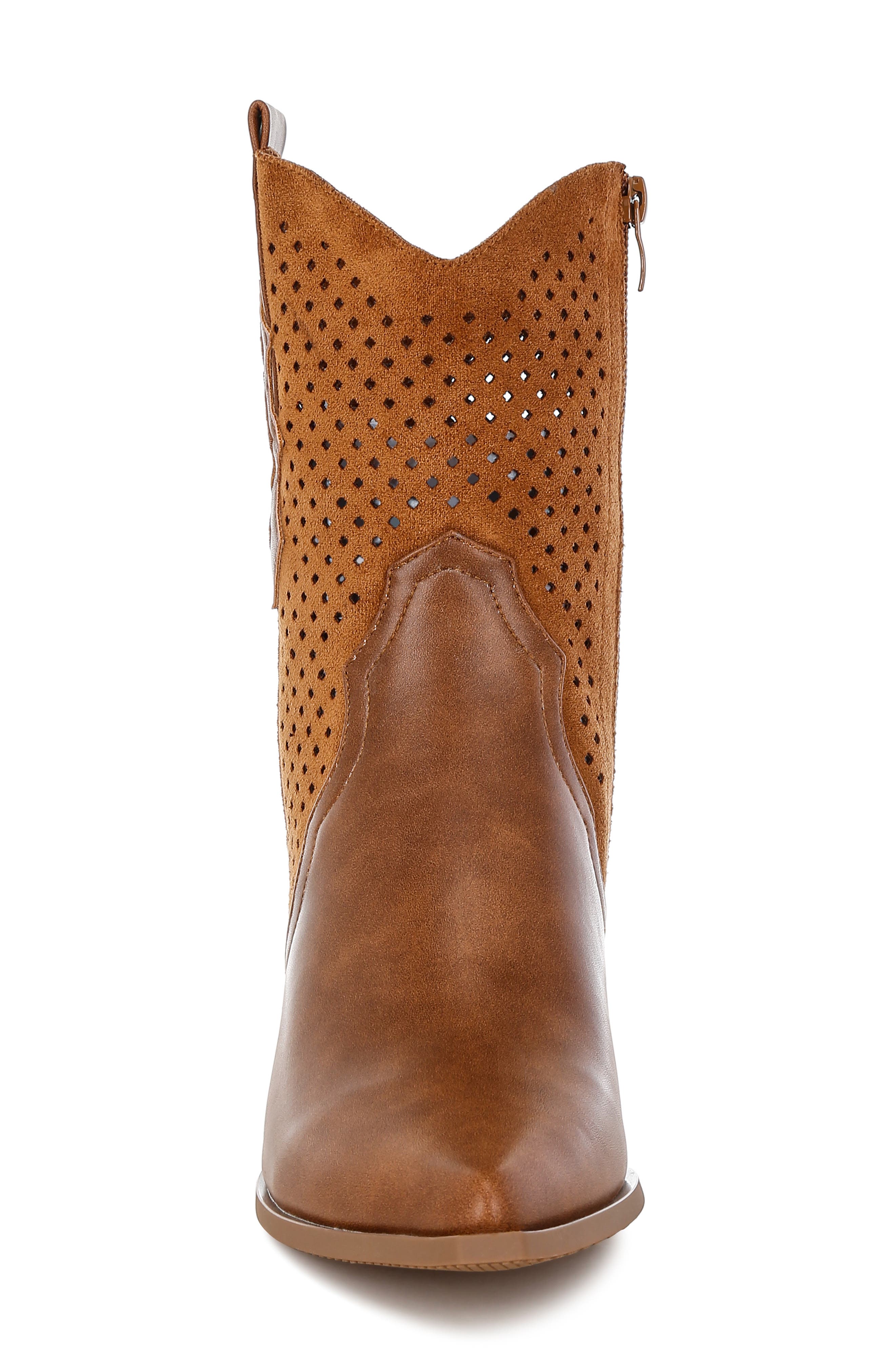 LONDON RAG Lomela Perforated Block Heel Boot, Alternate, color, Tan