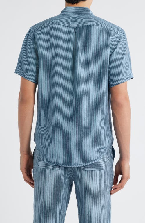 Alex Crane Ola Linen Short Sleeve Button-up Shirt In Blue