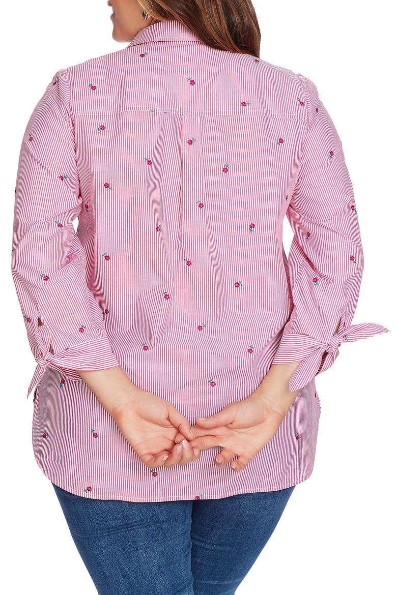 Floral Embroidery Pinstripe Cotton Button-Up Shirt, Alternate, color, APRES PINK