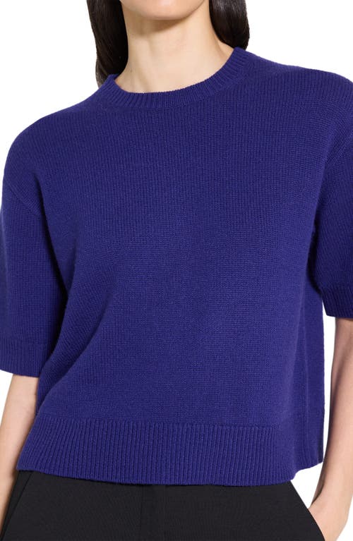 Theory Cashmere Cropped Short Sleeve Sweater In Blue